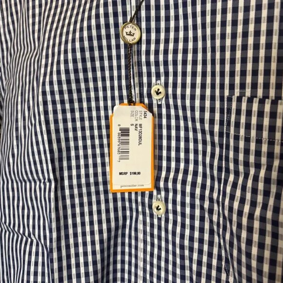 Peter Millar Gingham Button-Down Shirt – Navy/White (S, NWT) - Picture 5 of 6